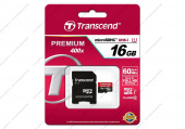 Карта памяти Transcend Premium micro SDHC Card U1 UHS-I 16GB (60Mb/s. 400x), class 10